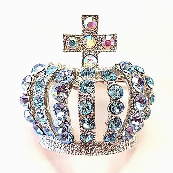 CROWN BROOCH PENDANT - VINTAGE BLUE RHINESTONES - Picture 8 of 8